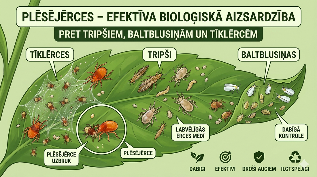 Plēsējērces – efektīva bioloģiskā aizsardzība pret tripšiem, baltblusiņām un tīklērcēm