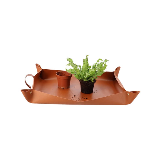 Transplanting tray for houseplants artificial leather